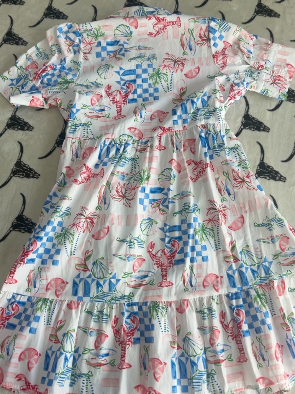NWT Crown & Ivy Lobster Coastal Print Tiered Shirt Dress Size S - Picture 9 of 10